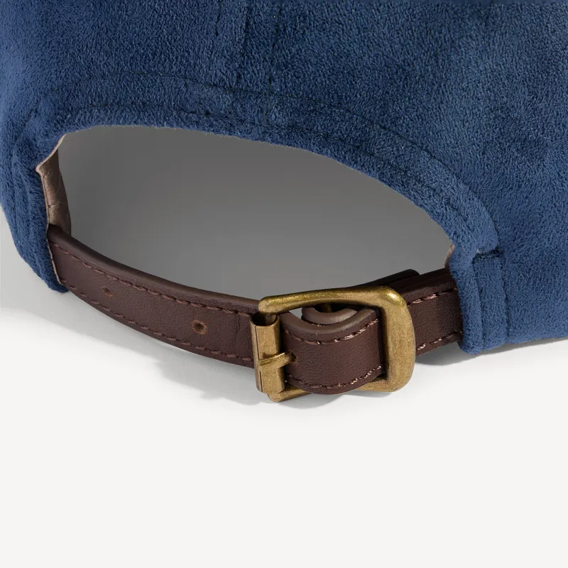 Navy suede baseball cap, strap and buckle