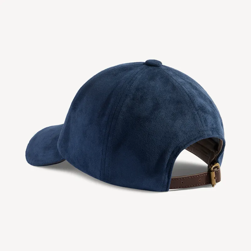 Navy suede baseball cap, back three-quarter