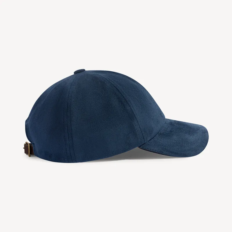 Navy suede baseball cap, side